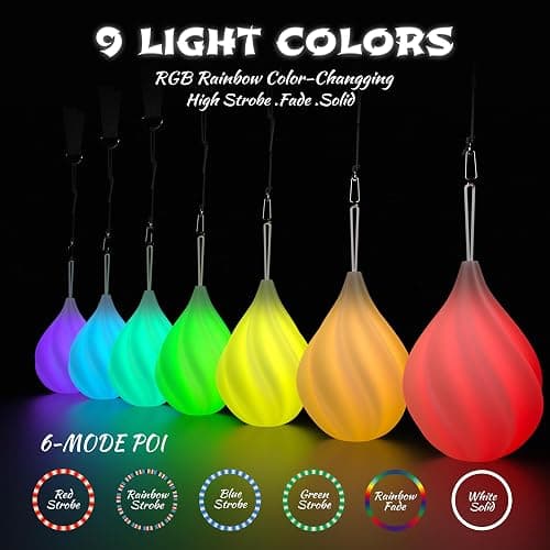 LED Poi Balls Set for Children and Adults - Luminous Premium Toy for Beginners & Professionals | LED Pois Kids Juggling | Juggling Set & Light Painting Accessories | Fire Poi Balls & Luminous Balls thumbnail 2