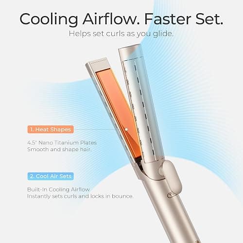 TYMO AIRQ Dual-Size Airflow Flat Iron Curling Iron 1 1/2 Inch to 2 Inch | Hair Straightener and Hair Curler 2 in 1, Beach Waves, Nano Titanium, 300 Million Ionic, Gold thumbnail 3