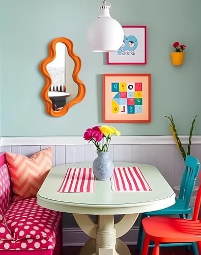 TEIPAI Small Decorative Mirror for Girly Bedroom Dresser Decor, Vivid Abstract Wavy Wall Mirrors for Home Aesthetic Book Coffee Shop Hotel Decoration, Unique Gift for Birthday Thanksgiving (Orange) thumbnail 8