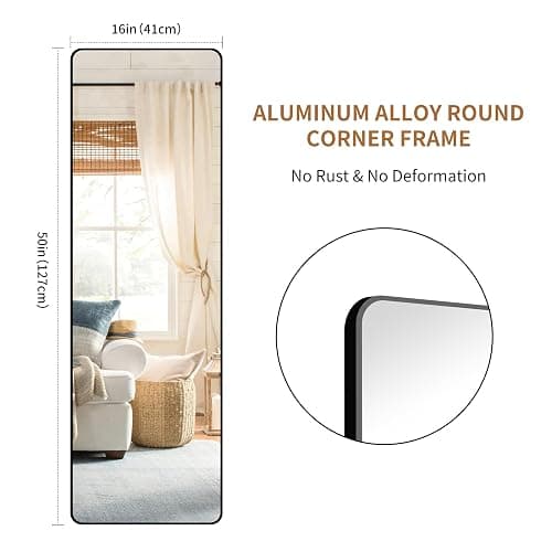 CIVENO Over The Door Mirror, 16" x 50" Full Length Mirror, Black Rectangular Door Hanging Mirror, Long Full Body Dressing Mirror with Hanging Bracket for Bedroom, Living Room, Dorm thumbnail 3