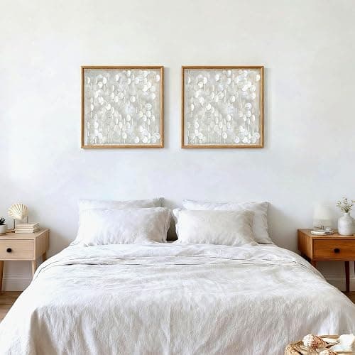 Bergamot 3D Handmade 24"x24" Capiz Shell Wall Hanging Decor, Solid Wooden Framed Coastal Wall Decor, Minimalist White Sea Shell Art for Living Room, Bedroom, Office thumbnail 4
