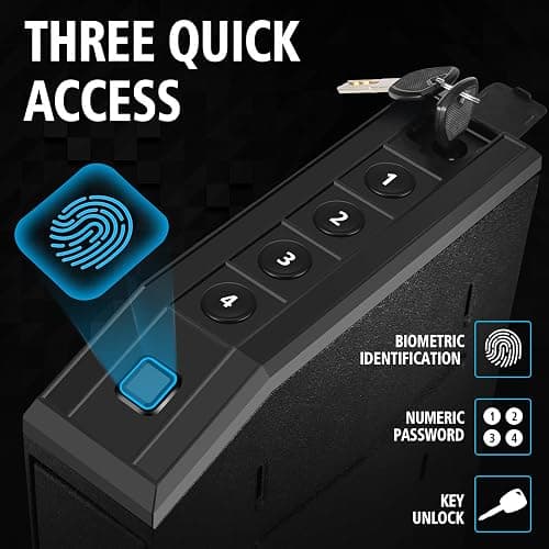 Hidden Gun Safe for Pistols, Biometric Fingerprint Smart Slider Handgun Safe for Nightstand, Desk, Bedside, Wall,Truck -Auto Sliding Door- Fingerprint, PIN Code, KEY Access (Black-Biometric) thumbnail 3
