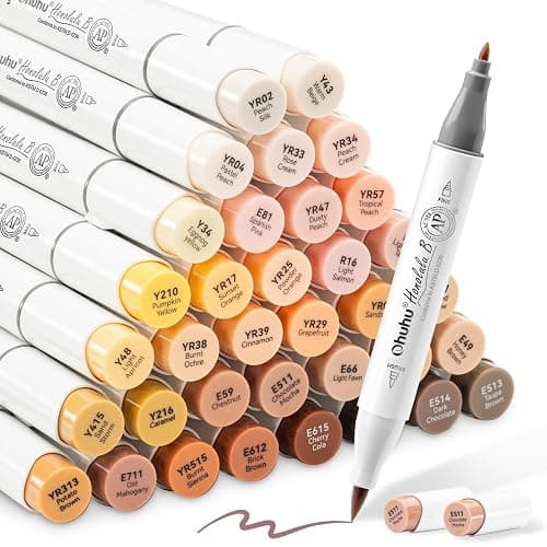 Ohuhu Skin Tone Alcohol Markers Brush Tip - 36 Portrait Skin Color Markers for Artist Adults Coloring Illustration - Fine and Brush Dual Tips - Honolulu B - Refillable - AP Certificated - Image 1