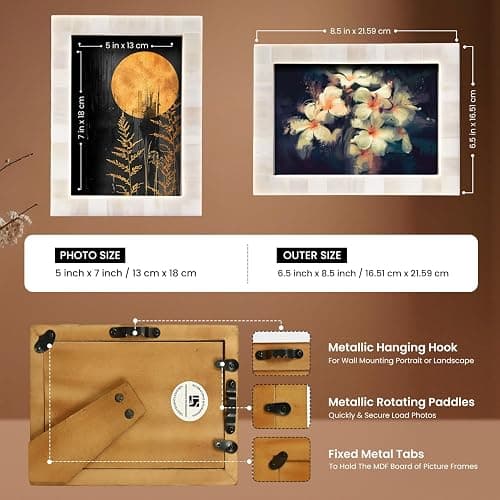 Handicrafts Home 5x7 Picture Frames - Vintage Style Wall Hanging & Desk Decor – Farmhouse Photo Frames Ideal for Living Room Office & Home Decor Picture Frame for Family Pictures & Wall Decor, White thumbnail 3