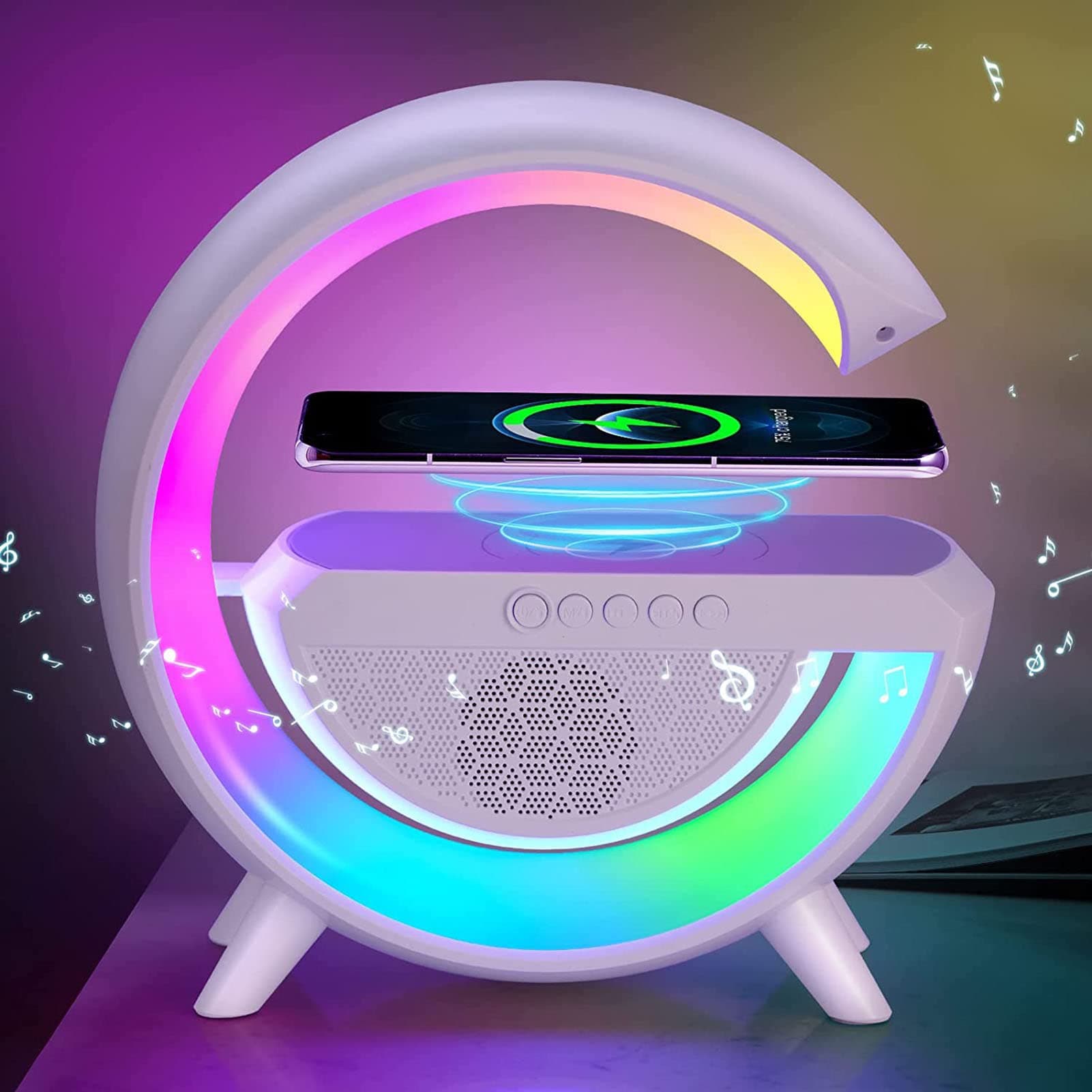 Iluminación Ambiental con Altavoces Bluetooth Altavoces Bluetooth Recargables Lámpara de Mesa Cargador Inalámbrico Altavoz Bluetooth Luz 1200mAh RGB Carga USB Cargador Inalámbrico Lámpara para Oficina thumbnail 2