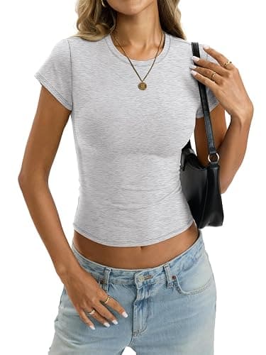 EasyGala Womens Cotton Crop Baby Tee Basic Crew Neck T Shirts Fitted Going Out Tops Summer Cute Gym Workout Clothes 2026 thumbnail 4