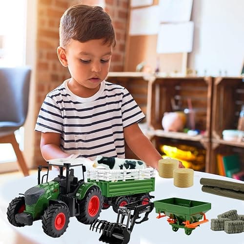 Peagprav Farm Toys Tractor with Trailer-16.5 Inches Tractor Playset 1/24 Scale Gripper Frontloader Spreader for Boys Kids Toddlers Age 3-7 Years Old thumbnail 2