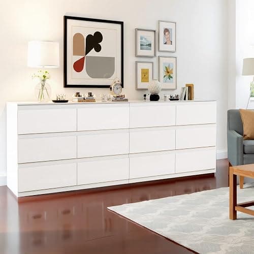 Dresser for Bedroom with 6 Wide Drawer, White Wood Dresser, Modern Chest of Drawers for Clothes Storage, Multi-Functional Storage Organizer for Bedroom, Living Room & Entryway(47" W x15.4 Dx32.3 H) thumbnail 6