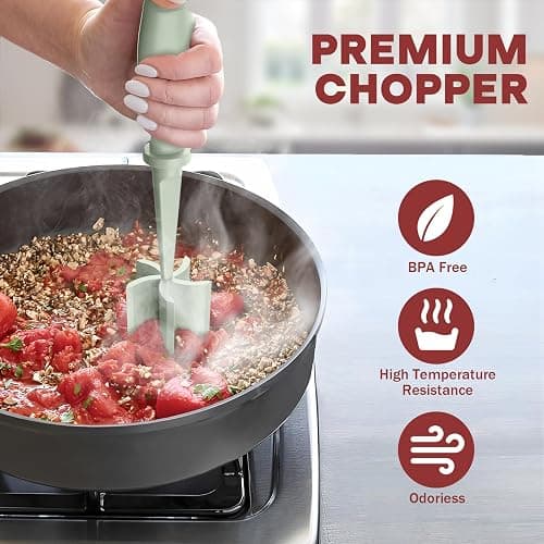 Meat Chopper, Hamburger Grinder, Premium Heat Resistant Smasher for Ground Beef, Burger Grinder Nylon Potato Mix Tool-Green thumbnail 6