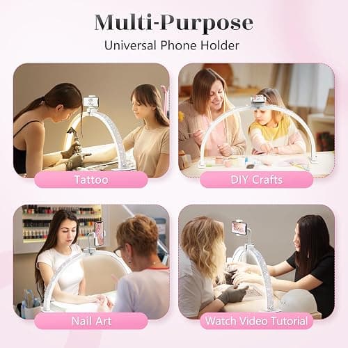 Yokilly Half Moon Light for Nail Desk: 23" Foldable Half Moon Desk Lamp with Phone Holder for Beginner - Arch Nail Tech Light with 3 Color Modes & 10 Brightness for Manicure Salon (Diamond, Small) thumbnail 6