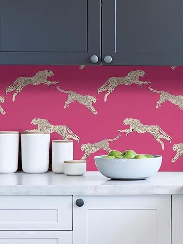 Brewster Scalamandre Bubblegum Leaping Cheetah Peel and Stick Wallpaper, Pink Cheetah Animal Print Removable Contact Paper for Walls, Self Adhesive Wall Covering for Bedroom Living Room Accent Wall thumbnail 4