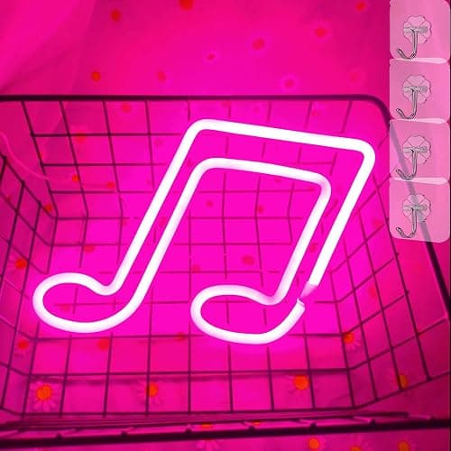 VIFULIN Music Note LED Neon Light for Wall Decor - Battery or USB Powered - Pink Neon Light Up Sign for Girls Room Bedroom Decor thumbnail 5
