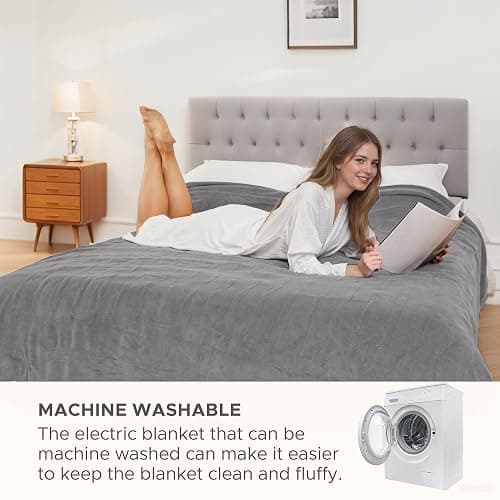 Electric Heated Blanket Full Size 72"x84" - 4 Heat Settings, 10H Auto Shut Off, Soft Coral Fleece & Sherpa Fabric, Machine Washable, Light Gray thumbnail 7