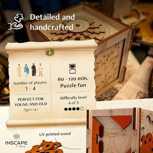 INSCAPE Da Vinci Puzzle Box - Escape Room in A Box for Adults - Cluebox - Mind Puzzles for Adults - Puzzle Boxes with Hidden Compartments - Puzzle Boxes for Adults - Wooden Puzzle Box thumbnail 2