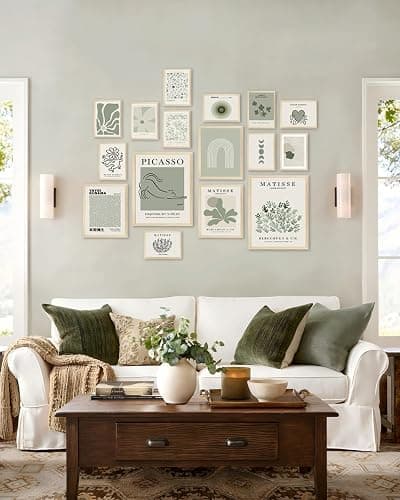 KBKBART Sage Green Room Decor Aesthetic Poster, Green Matisse Wall Art Prints, Minimalist Sage Green Wall Decor, Cute Line Flower Green Eclectic Gallery Art Wall Collage Set, Maximalist Wall Decor for Bedroom Dorm -Set of 16, Unframed thumbnail 6