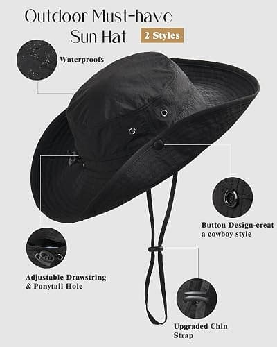 FURTALK Sun Hats for Women Ponytail UPF 50+ Beach Summer Hat Wide Brim Packable Cowboy Hat thumbnail 2