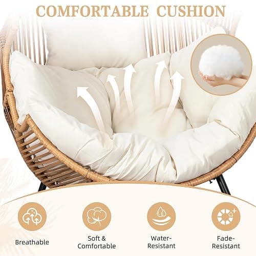 Vongrasig Wicker Egg Chair PE Rattan Rocking Chair with Cushion, Oversized Patio Lounge Rocker Chair for Outdoor, Indoor, Balcony, Backyard, Garden, Beige thumbnail 7