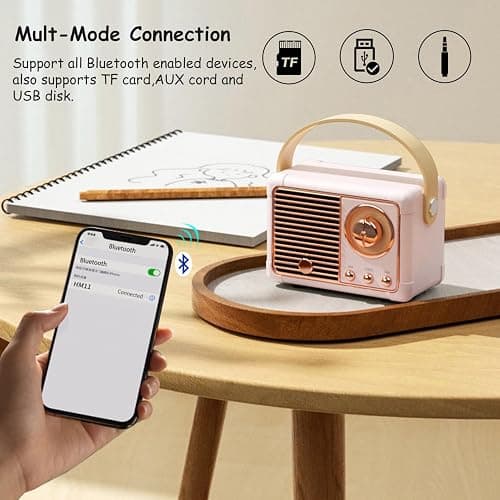 Baolira Retro Bluetooth Speaker, Portable Wireless Speaker with Crystal Clear Stereo Sound Rich Bass, Best Birthday Gifts Ideas for Women Teenage (Pink) thumbnail 2