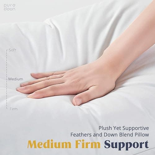 puredown® Goose Feathers and Down White Pillows with 100% Soft Cotton Cover, Bed Sleeping Hotel Collection Pillows Set of 2 King Size thumbnail 4