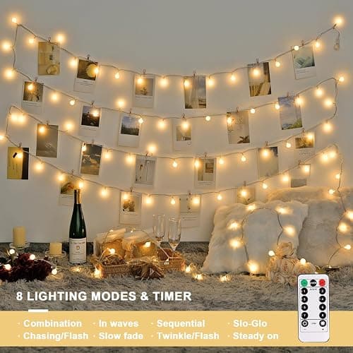 JMEXSUSS Globe Battery Operated Christmas Lights Indoor, 100 LED Battery Powered String Lights Outdoor Waterproof, 33ft Christmas String Light with Remote Timer for Bedroom Camping Decor, Warm White thumbnail 3