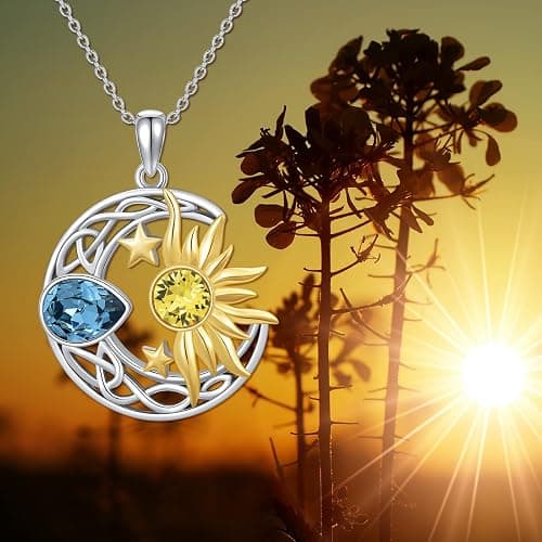 AOBOCO 925 Sterling Silver Moon Sun Star Necklace Celtic Jewelry for Women Girls thumbnail 6