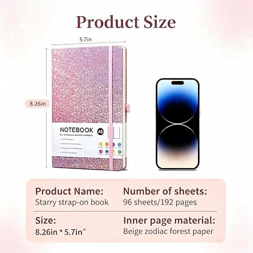 Glitter A5 Lined Notebook Hardcover, Ruled Journal No Bleed Paper Gift | Sparkling Hardcover With 192 Thick Smooth Pages. Lay-Flat Stitched Binding, Pen Loop & Elastic Band. For Daily Use. thumbnail 3