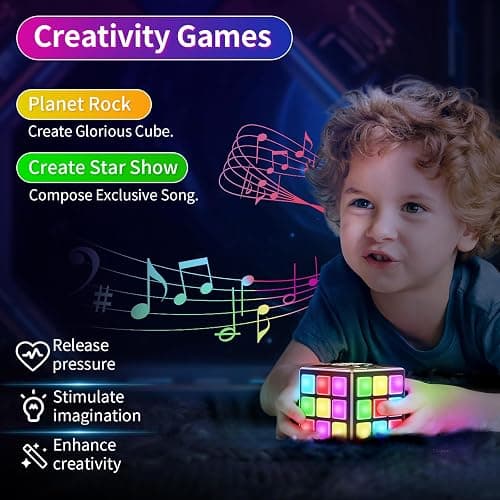 Niufunmal Rechargeable Game Cube - 15-in-1 Fun Brain Memory & Speed Games for Kids - Christmas Easter Birthday Gifts for Boys Girls Ages 6-12+ Years Old - Toys for Kids Teens with Score Screen (Black) thumbnail 7