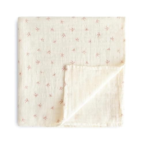 mushie Muslin Baby Swaddle Blanket | 100% Organic Cotton (Bows) - Image 1