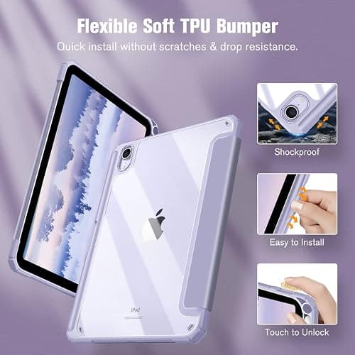 Fintie Hybrid Slim Case for iPad Mini 7 (A17 Pro, 7th Generation) 2024 / iPad Mini 6 (6th Gen) 8.3 Inch, [Built-in Pencil Holder] Shockproof Cover Clear Transparent Back Shell, Lilac Purple thumbnail 4