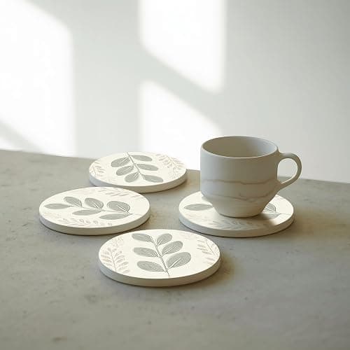 VEYRO Ceramic Coasters Set of 6 – Absorbent Stone Drink Coasters with Holder, Non-Slip Cork Backing, Modern Marble Look Coasters for Coffee Table, Desk & Home Decor thumbnail 9