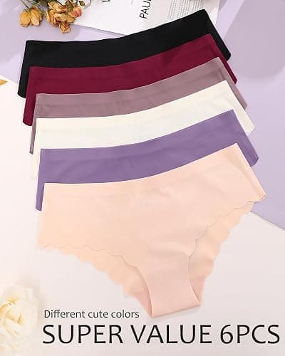 6 pack Seamless Underwear for Women Sexy Low Rise Hipster Wave Edge No Show Bikini Panties Womens Cheeky S-XL thumbnail 6