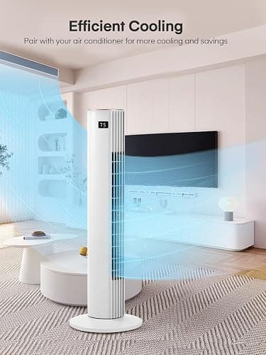 Tower Fan for Bedroom, Quiet Oscillating Floor Fans with 70°, Remote Control, 3 Modes, 3 Speeds, 12H Timer, 30" Bladeless Standing Fan for Home, Office, Living Room, White thumbnail 8