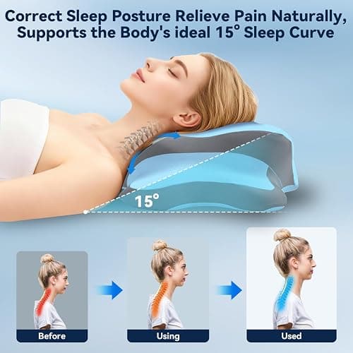 Ergo Pillow for Sleep Apnea, Neck Pain, and Snoring Relief, Cervical Neck Pillow for Neck Pain Relief & Side Sleeper,Orthopedic Memory Foam w/ Ergonomic Neck Support, Medium Firm(Blue, Queen Size) thumbnail 4