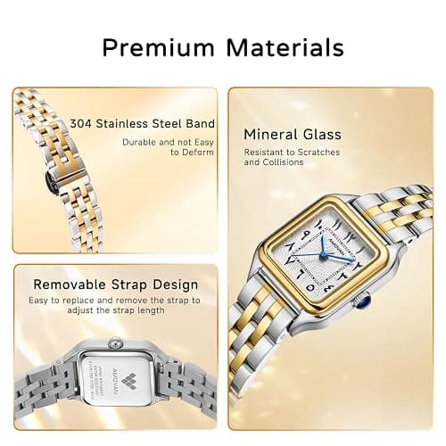 AMOVAN Vintage Gold Watches for Women Small Wrist - Arabic Numeral Dial, Rectangular Quartz Watch, Dainty Ladies Wrist Watch for Mother's Day Valentine's Day Anniversary Birthday thumbnail 5