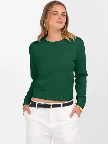 ANRABESS Women’s Long Sleeve Sweaters Cropped Crew Neck Business Casual Light Weight Sweater Tops Fall Fashion Clothes 2025 thumbnail 4