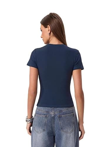Danysu Nude Built in Bra Cotton Jersey T Shirt No See Through Stretchy Lightweight Fitted Everyday Basic Tops Gym Workout Tee thumbnail 6