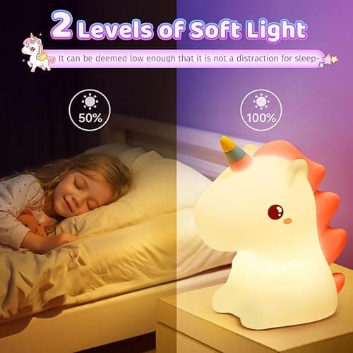 Unicorn Toys Night Light, 16 Colors Night Light Kids, Silicone Gilrs Toys | Dimmable, Soft Silicone Touch, 12 Hours Use, Nightlight, Unicorn toys for Girls Age 3 4 5 6, Baby, Toddlers, Kids Room Decor thumbnail 5