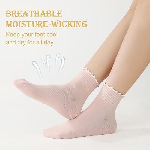 scenicamp 6 Pairs Ankle Ruffle Socks Cute Frilly Comfort Breathable Cotton Socks thumbnail 3