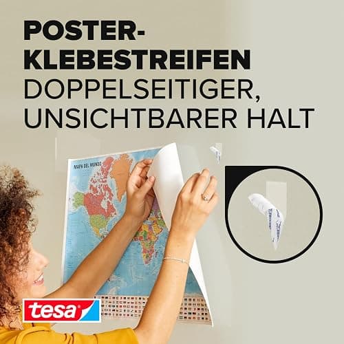 tesa Powerstrips POSTER - Doppelseitige Klebestreifen für Poster und Plakate - Selbstklebend und spurlos wieder ablösbar - Bis zu 200 g Halteleistung - 20 Stück thumbnail 2