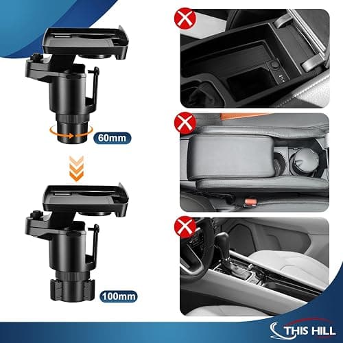 This Hill Cup Holder Tray for Car, 2 in 1 Detachable Car Food Table Tray with Solid Base & Phone Slot,Car Cup Holder Expander with 360°Rotation Tray for Travel Road Essentials - 1 thumbnail 5