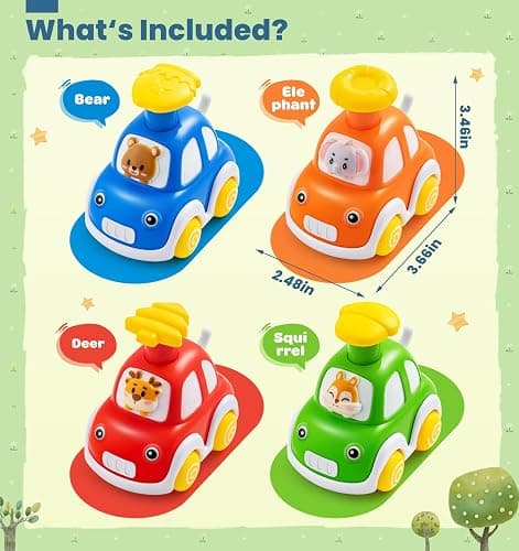 Press and Go Car Toys for Toddlers 1-3, 4 Pack Animal Baby Car Toys for 1 2 Year Old Boy, Push Go Friction Vehicle Toys for Infants 6-9-12-18 Months, One First Birthday Gifts for Boys Girls thumbnail 2