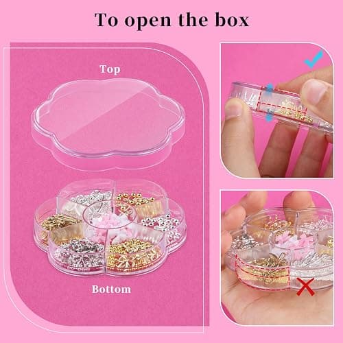 3D Metal Alloy Nail Bows Kit - Silver & Gold Bowknot Charms with 1-3mm Mini Caviar Beads, Tweezers, Pickup Pencil, Cute Nail Charms and Gems Jewelry in Petal-shaped Box (Gold-kit-1) thumbnail 5