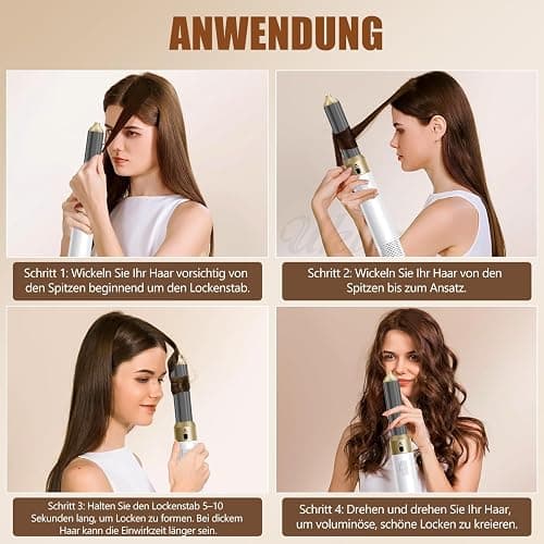 6 in 1 Hairstyler, Ionen Föhn, 1000W Multifunktionaler Hairstyler, Lockenstab Automatisch, Keramiktechnologie, Professioneller Warmluftbürste, Locken und Glätten (Weiß) thumbnail 5