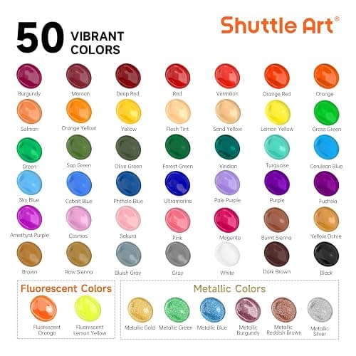 Shuttle Art Acrylic Paint, 50 Colors Acrylic Paint Set, 2oz/60ml Bottles, Rich Pigments, Water Proof, Premium for Artists, Beginners and Kids on Canvas Rocks Wood Ceramic Fabric thumbnail 3
