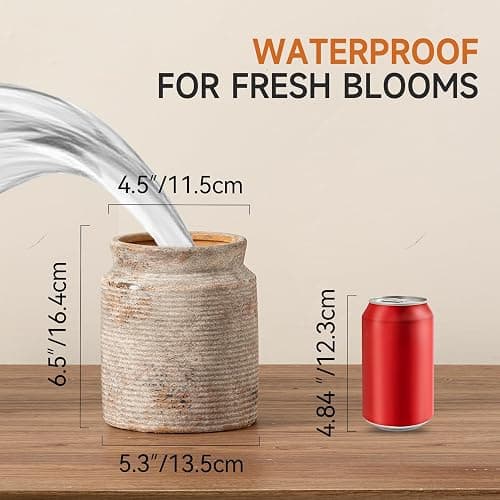 Rustic Utensil Holder for Kitchen Countertop - 6.5 inch Ceramic Utensil Crock Farmhouse Cooking Utensil Organizer for Spatula, Spoon (S-Rustic) thumbnail 3