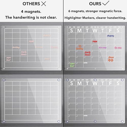 Neatsure Acrylic Magnetic Dry Erase Board Calendar for Fridge, Clear Monthly Planner Whiteboard for Refrigerator, w/ 8 Colors Markers, 15"x11" thumbnail 4