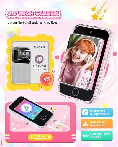 Kids Smart Phone for Girls, 3.5'' Touchscreen Kid Phones Toys for Girls 3 4 5 6 7 8 Years Old, Christmas Birthday Gift for Ages 3-8, Toddler Phone with Dual Camera, Music Player, Game, Habit Tracker thumbnail 6
