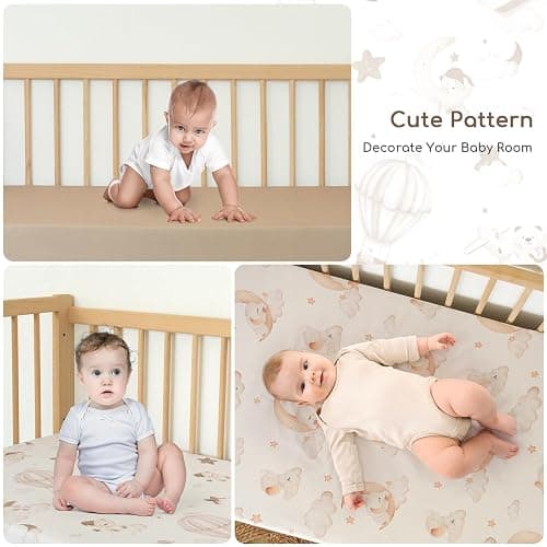 Yukkidds Drap Housse 60x120 Lit Bébé – Lot de 3 Drap Housse Bébé en Microfibre Respirante Drap Lit Bébé Ajustable avec Élastique 360° pour Lit et Berceau Ballon Brun thumbnail 3