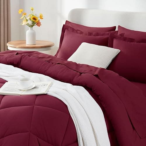 CozyLux Queen Comforter Set Burgundy - Bed in a Bag Queen Size 7 Pieces, Luxury Soft Bed Set for All Seasons, Bedding Set with Down Alternative Comforter, Sheets, Pillowcases & Shams, Red thumbnail 9