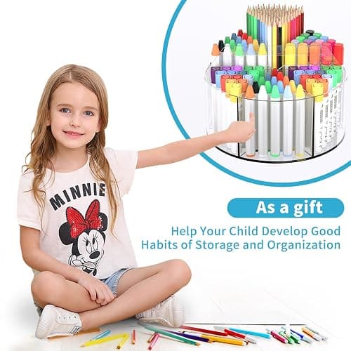 Rotating Markers Organizer for Kids, Acrylic Lazy Susan Organizers for Desks, 360 Degree Spinning Pencil Holders Pen Holders, Clear Arts and Crafts Organizer Storage, Art Supply Storage 6 Compartments thumbnail 9